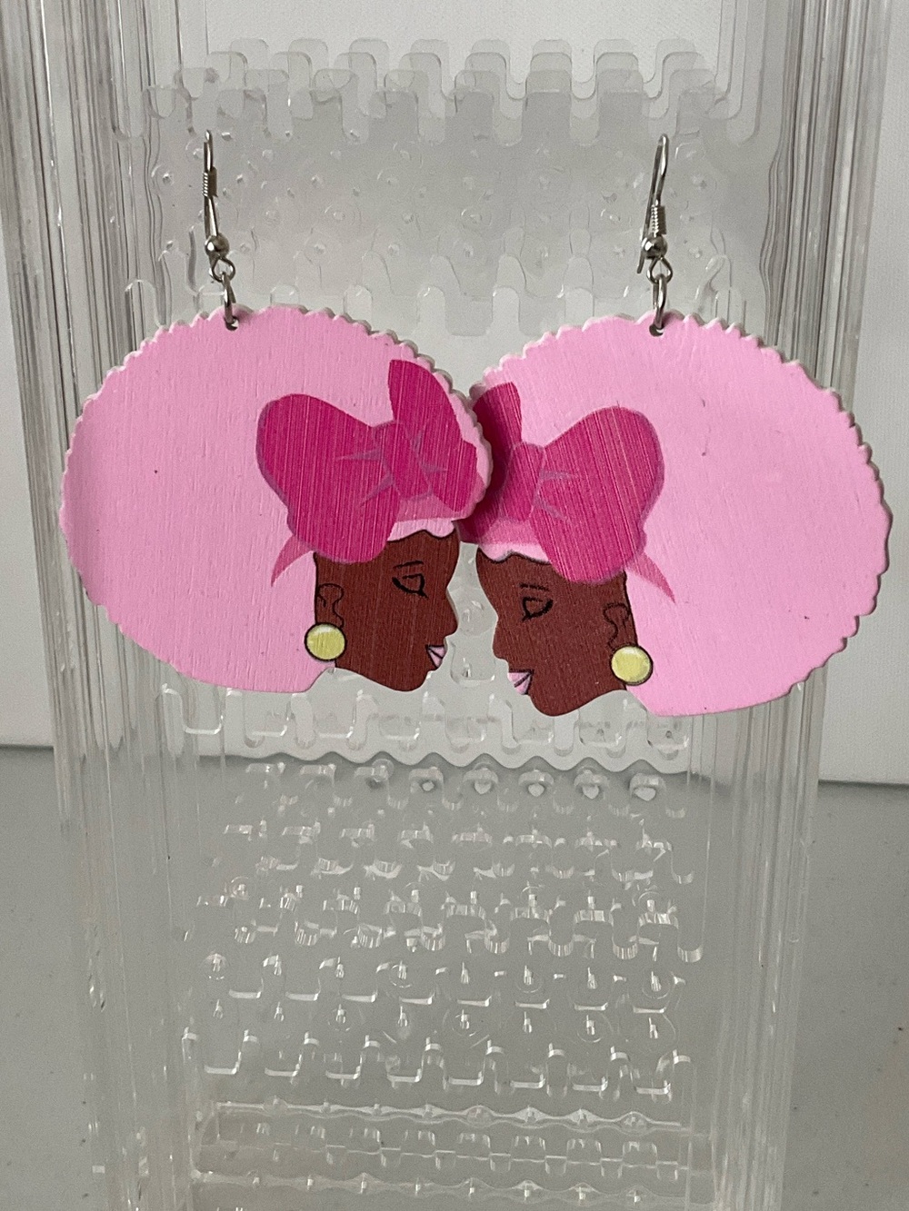 2-Pr. Handcrafted Lynaks Pink Afro Girl Statement Earrings ‼️Price for 1-Only